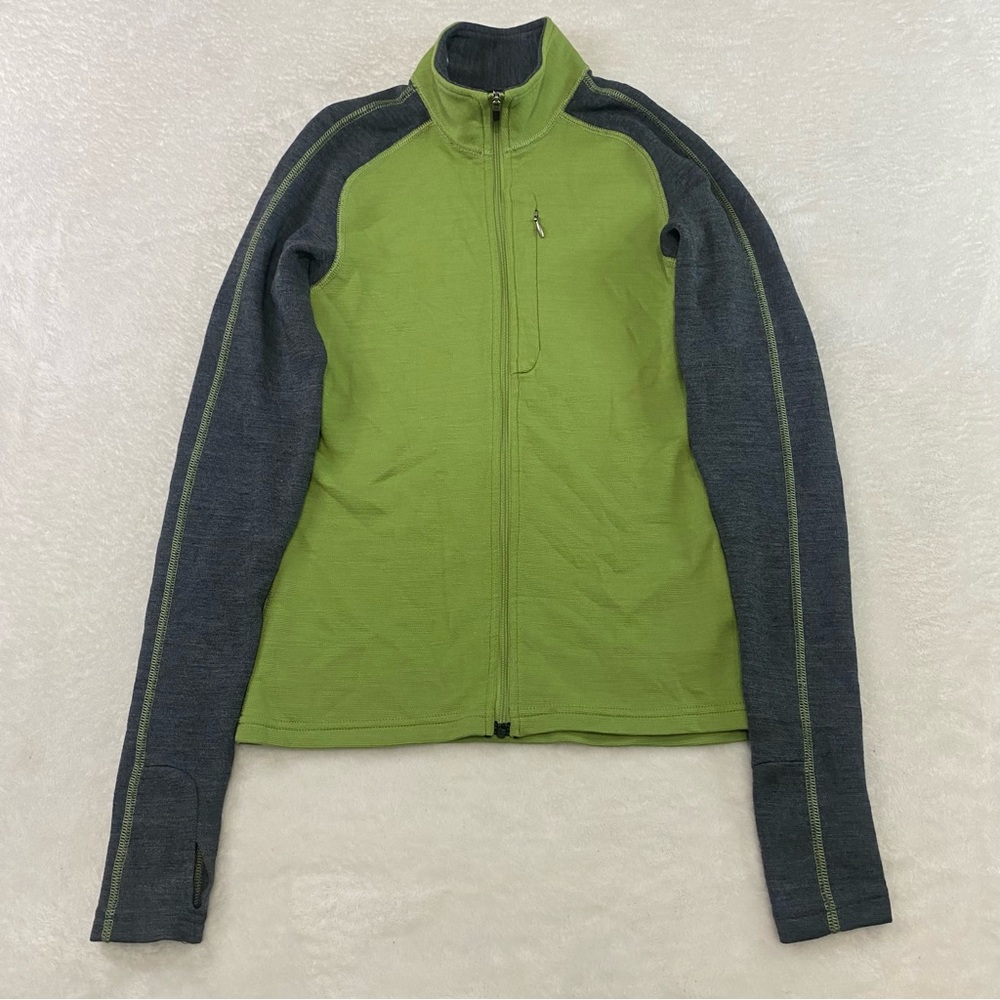 Ibex Jacket Sz XS Women's Merino Wool Green Gray Zip Up Sweater Outdoor Hiking